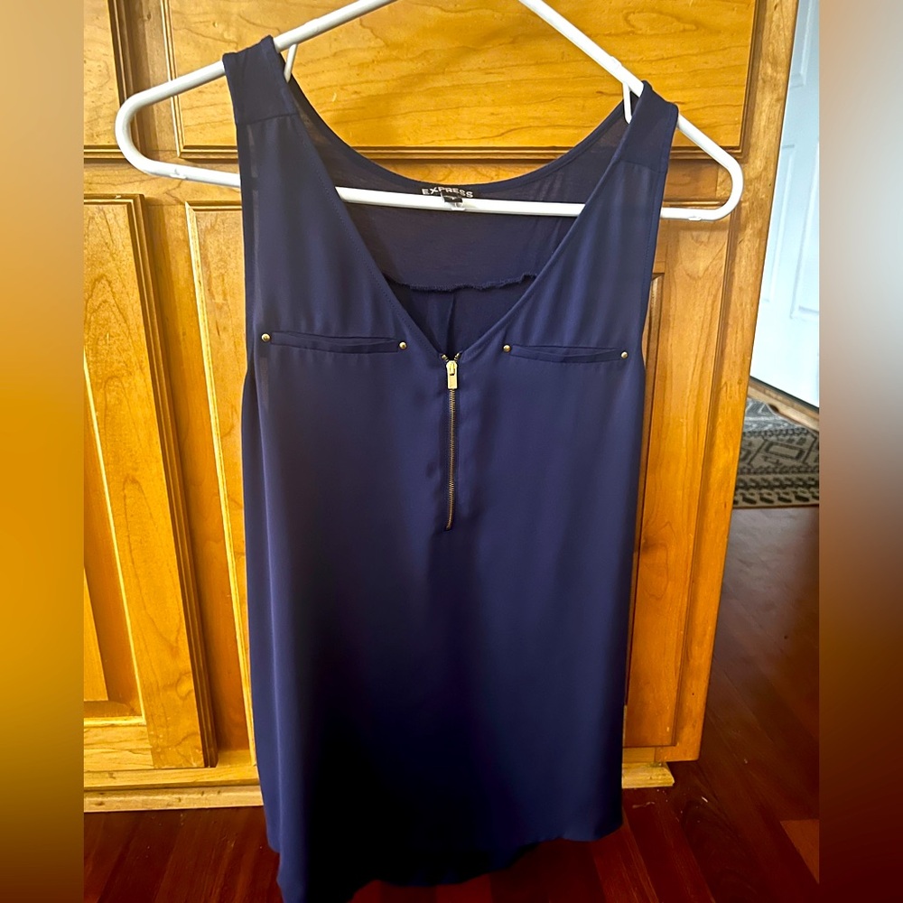 Navy Sleeveless Top with Zipper Detail